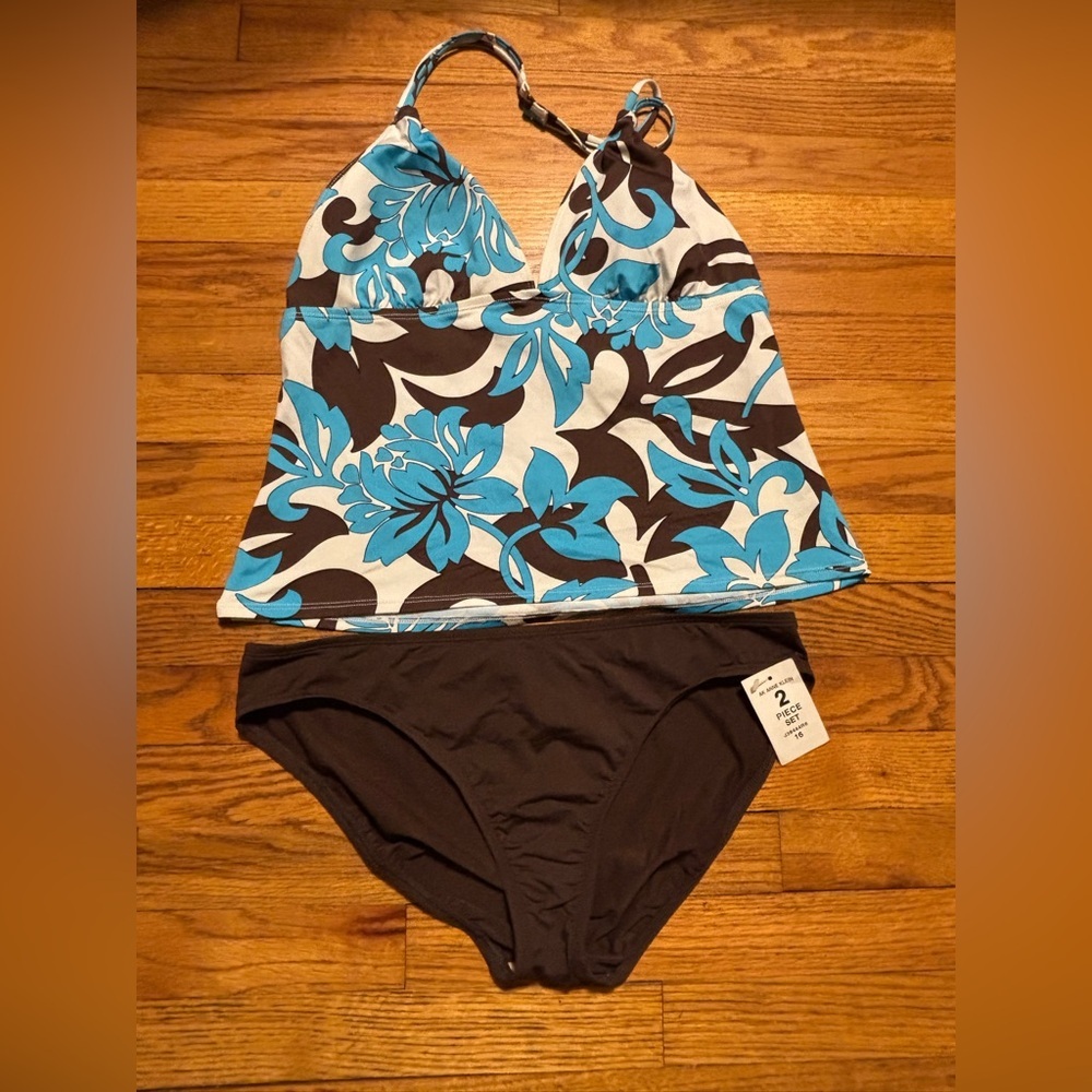 Anne Klein Blue and Brown Floral Swimwear